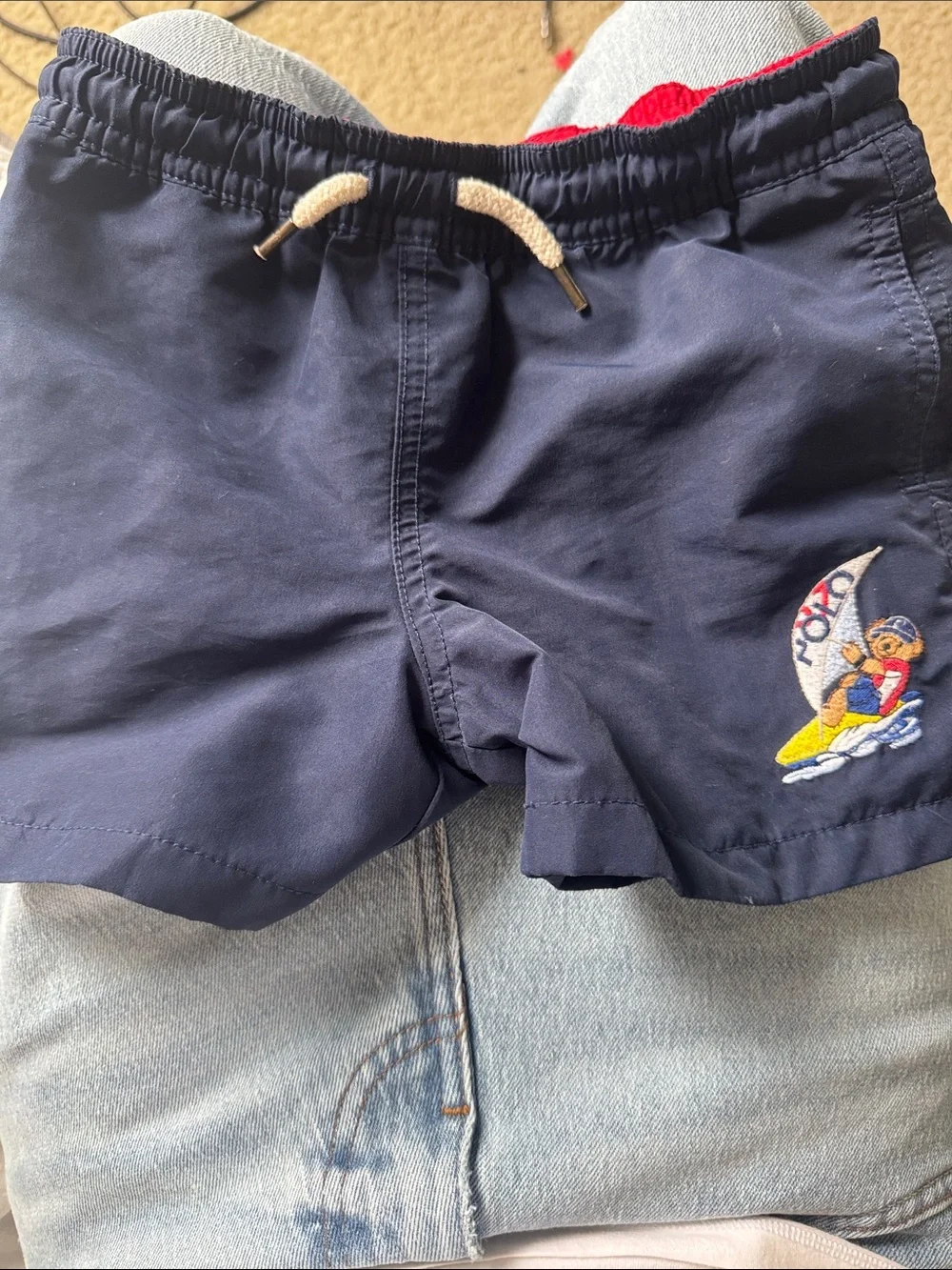 Navy Boys' Swim Shorts with Sailboat Embroidery
